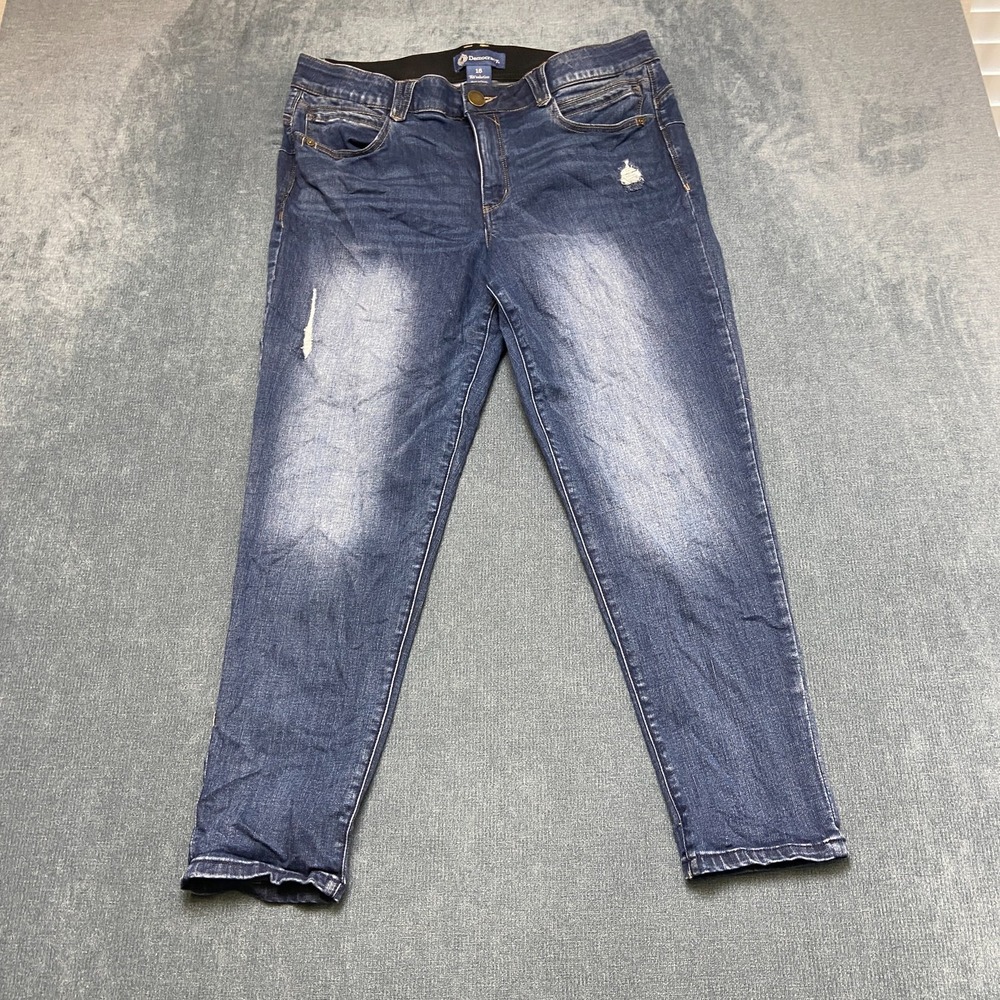 Democracy "Ab" Solution Jeans Women 16 Blue Denim Distressed Pockets Medium Wash